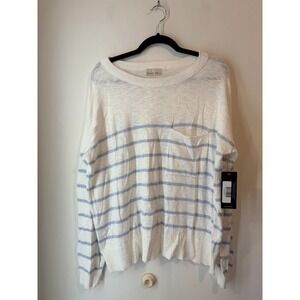 Be Cool Sweater Lightweight Striped Blue White Size 3X New Round Neck‎ Pocket